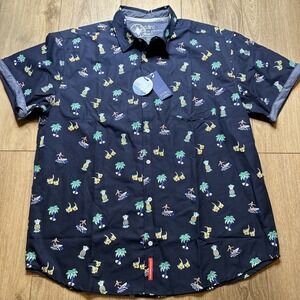 PD&C Men's Short Sleeve Hawaiian Surf Pineapple Shirt Size 1X NWT Navy Blue
